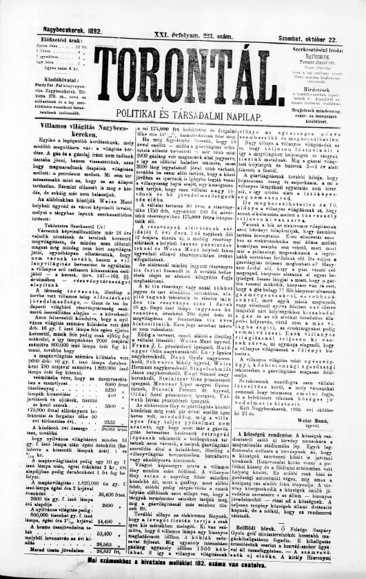 Torontál, 21. évf. 1892. október 22. 223. sz.