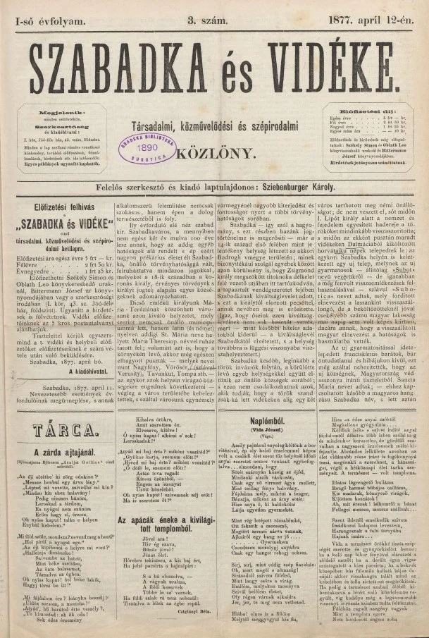 Szabadka és vidéke, 1. évf. 1877. április 12. 3. sz.