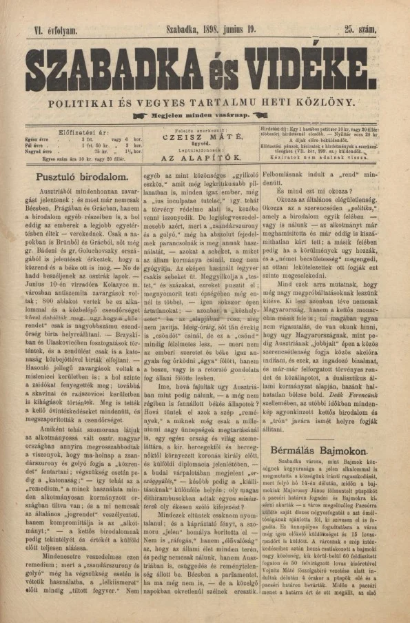 Szabadka és vidéke II, 6. évf. 1898. június 19. 25. sz.