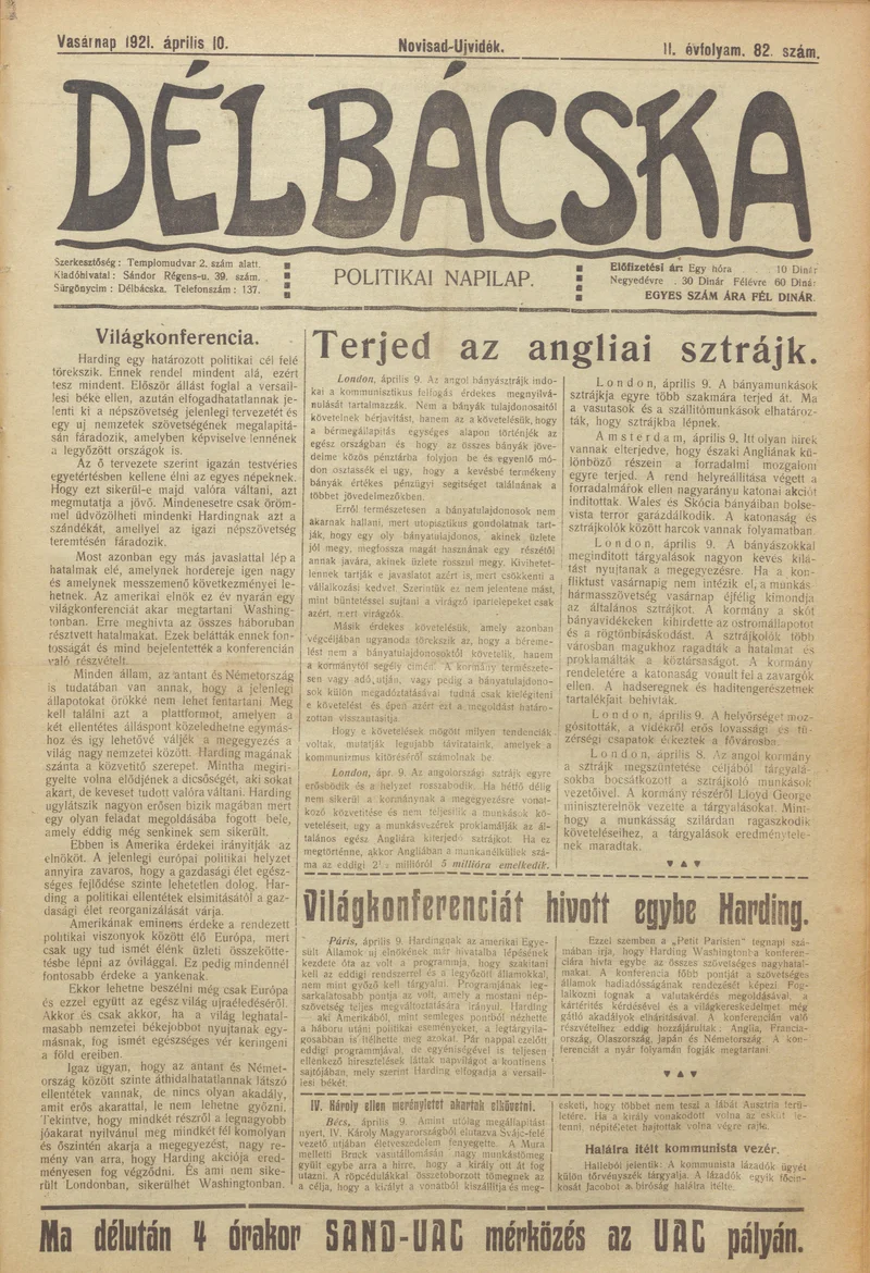 Délbácska, 2. évf. 1921. április 10. 82. sz.