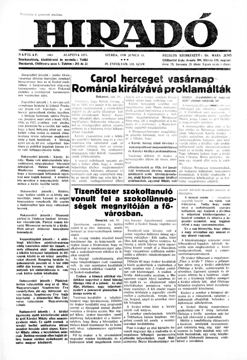 Híradó, 59. évf. 1930. június 11. 133. sz.