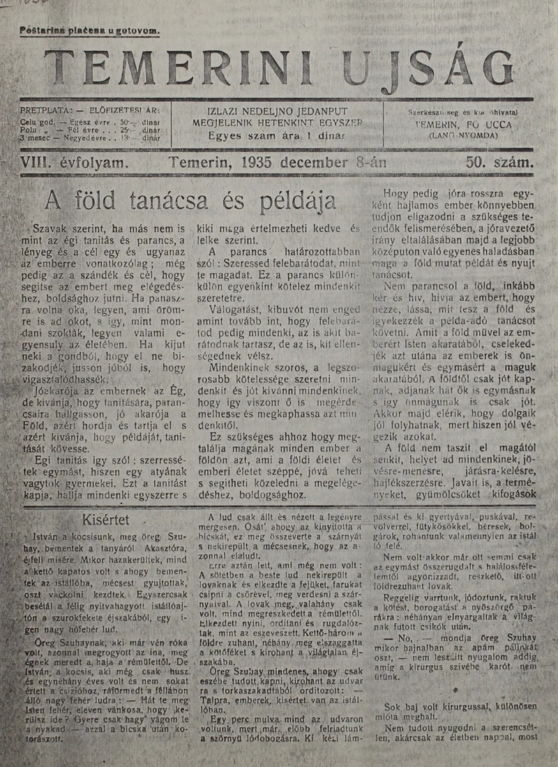 Temerini Újság 1928-1944, 8. évf. 1935. december 8. 50. sz.
