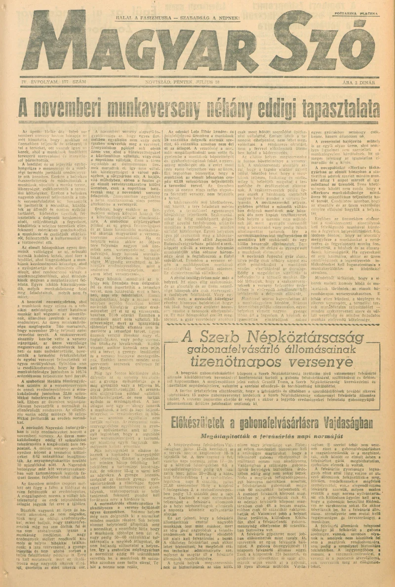 Magyar Szó, 4. évf. 1947. július 18. 177. sz. 1–6. oldal
