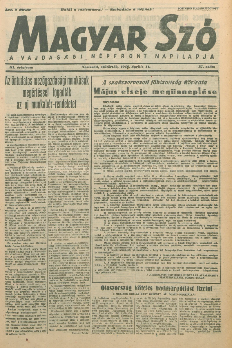 Magyar Szó, 3. évf. 1946. április 11. 87. sz. 1–6. oldal