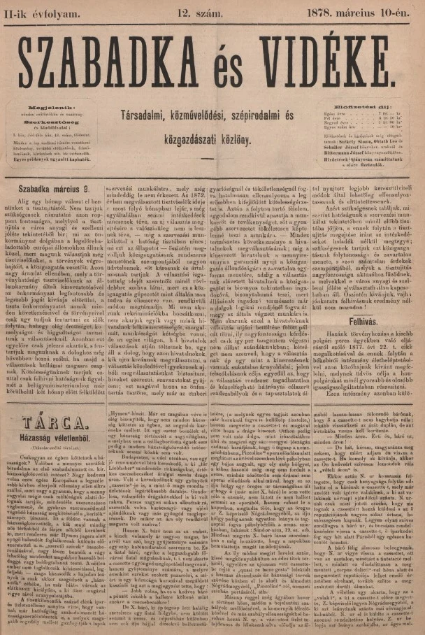 Szabadka és vidéke, 2. évf. 1878. március 10. 12. sz.