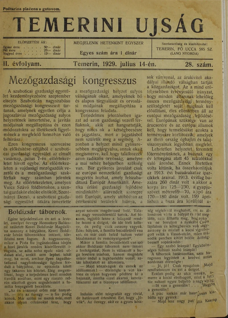 Temerini Újság 1928-1944, 2. évf. 1929. július 14. 28. sz.