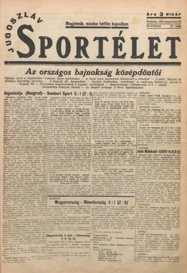 Jugoszláv sportélet, 3. évf. 1924. szeptember 22. 35. sz.