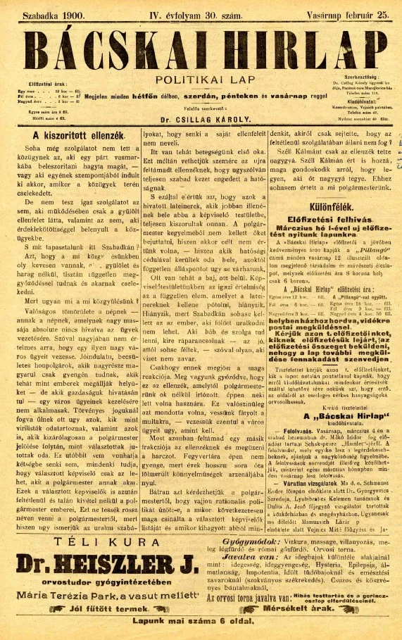 Bácskai Hirlap, 4. évf. 1900. február 25. 30. sz.