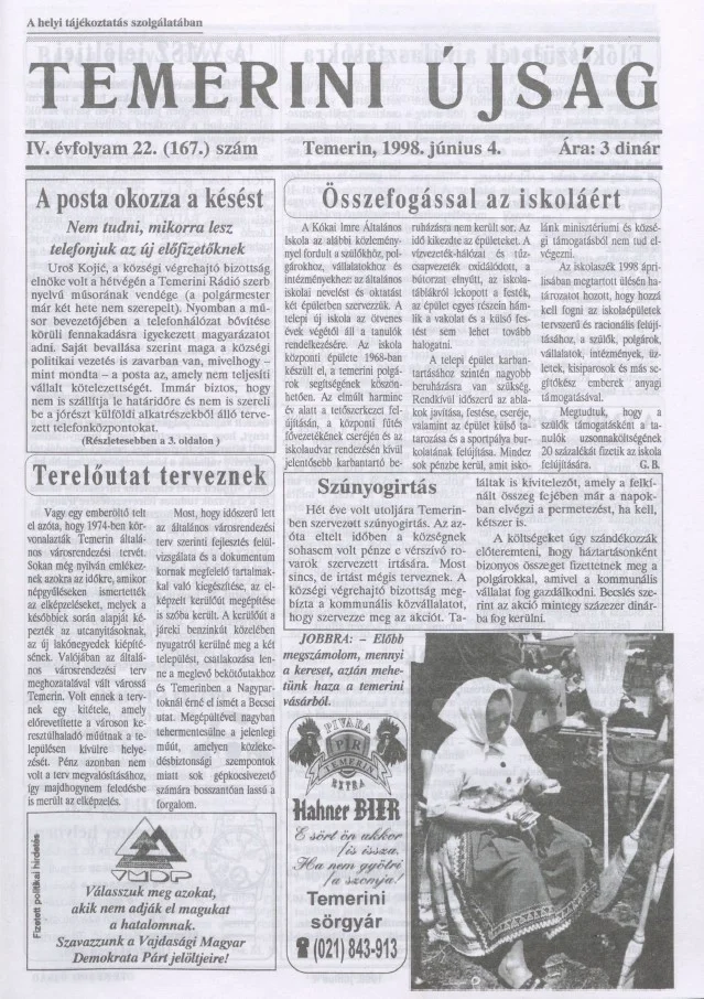 Temerini Újság, 4. évf. 1998. június 4. 22. sz.