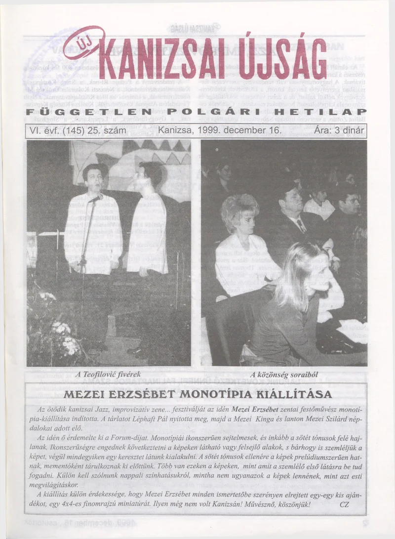 Új Kanizsai Újság, 6. évf. 1999. december 16. 25. sz.
