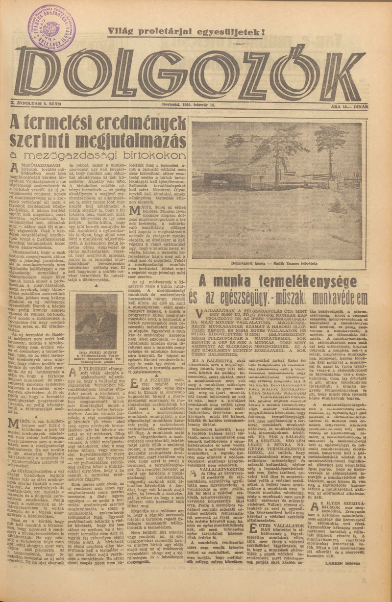 Dolgozók, 10. évf. 1956. február 14. 8. sz.