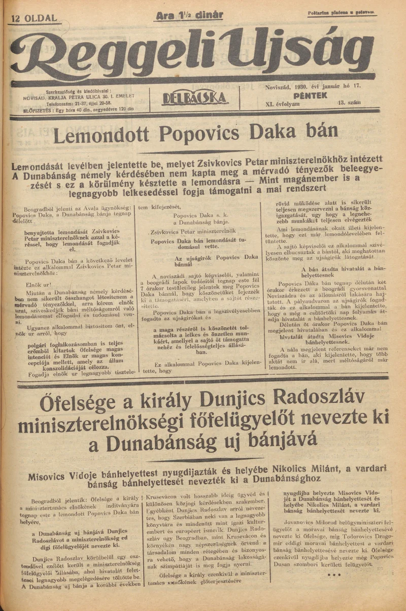 Reggeli Újság, 11. évf. 1930. január 17. 13. sz.