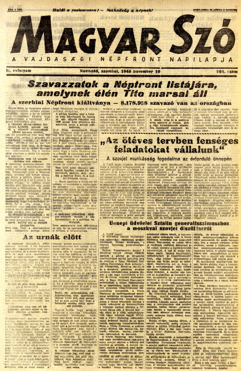 Magyar Szó, 2. évf. 1945. november 10. 261. sz. 1–6. oldal