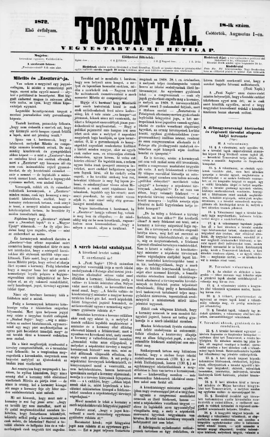 Torontál, 1. évf. 1872. augusztus 1. 18. sz.