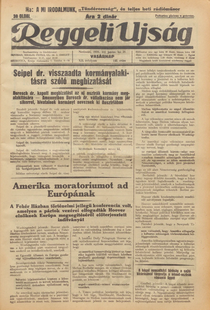 Reggeli Újság, 12. évf. 1931. június 21. 242. sz.