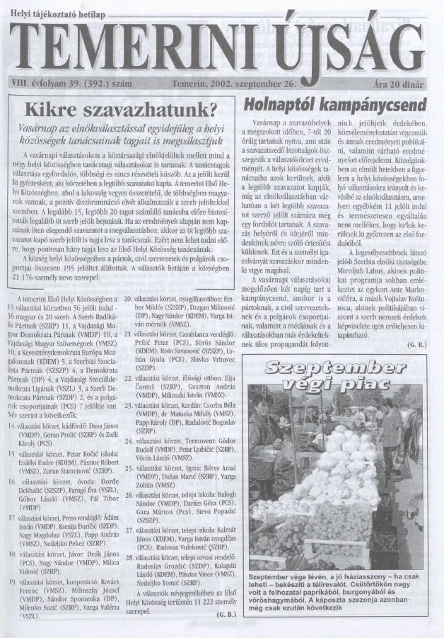 Temerini Újság, 8. évf. 2002. szeptember 26. 39. sz.