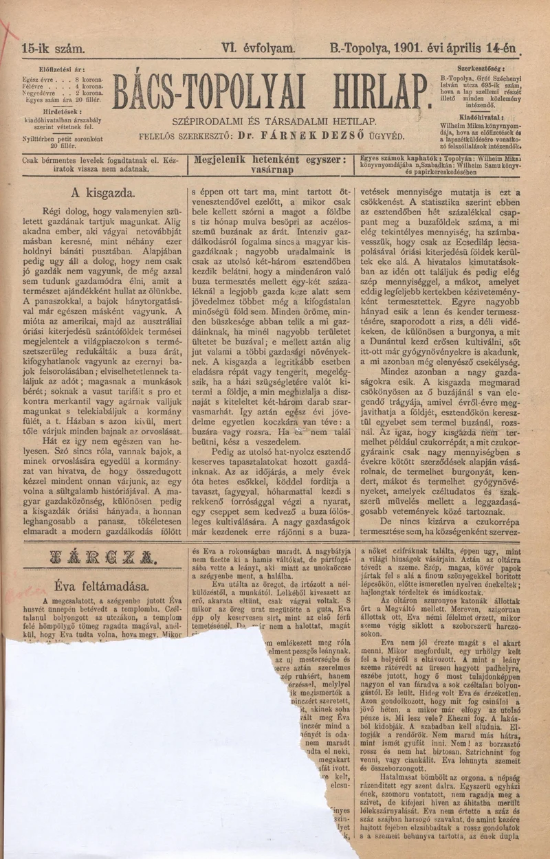 Bács-Topolyai Hirlap, 6. évf. 1901. április 14. 15. sz.