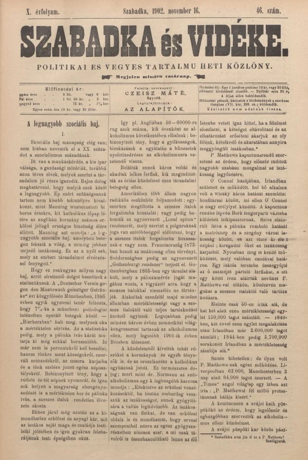 Szabadka és vidéke II, 10. évf. 1902. november 16. 46. sz.