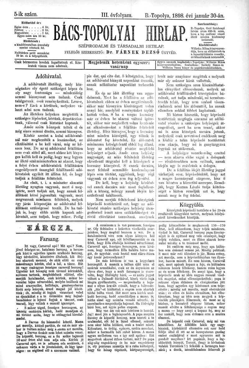 Bács-Topolyai Hirlap, 3. évf. 1898. január 30. 5. sz.