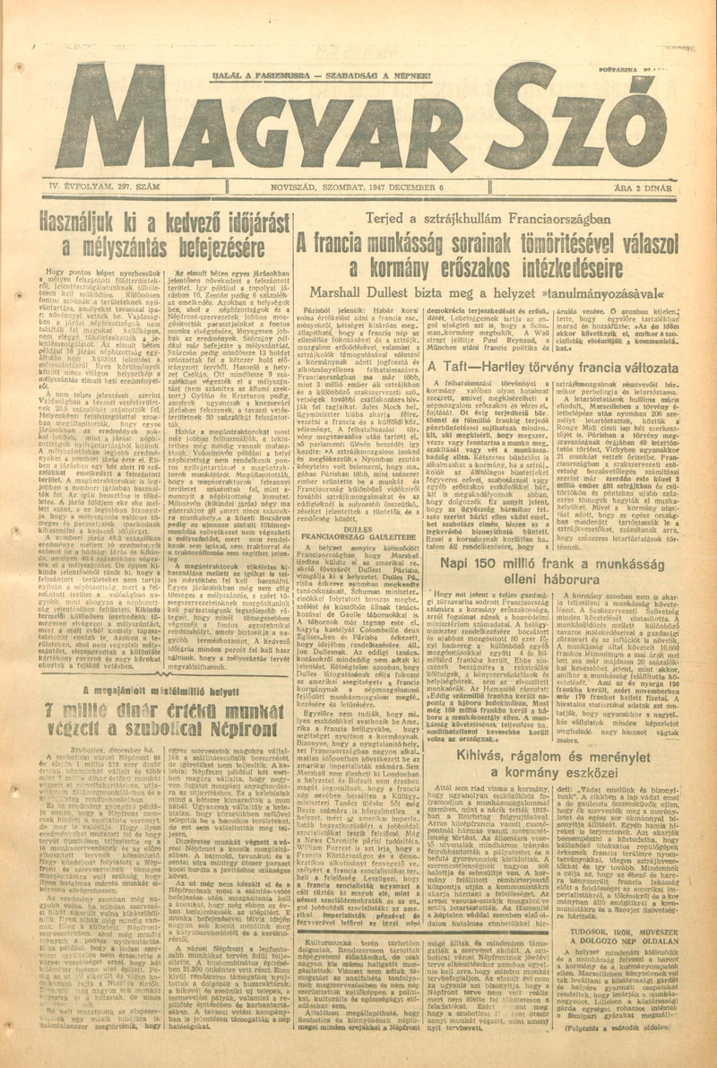 Magyar Szó, 4. évf. 1947. december 6. 297. sz. 1–6. oldal