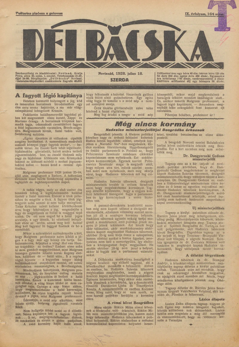 Délbácska, 9. évf. 1928. július 18. 164. sz.