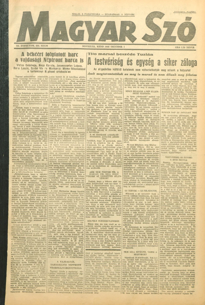 Magyar Szó, 3. évf. 1946. október 1. 233. sz. 1–4. oldal