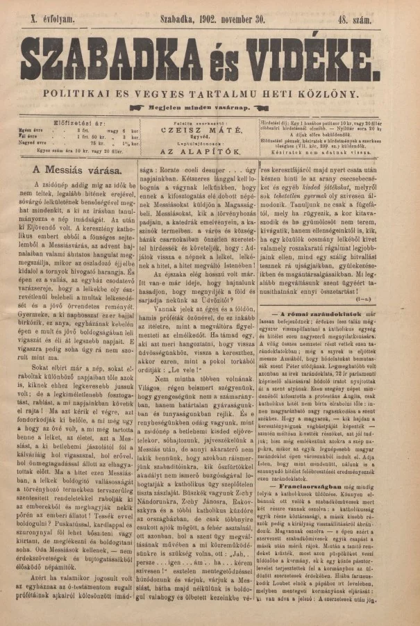 Szabadka és vidéke II, 10. évf. 1902. november 30. 48. sz.