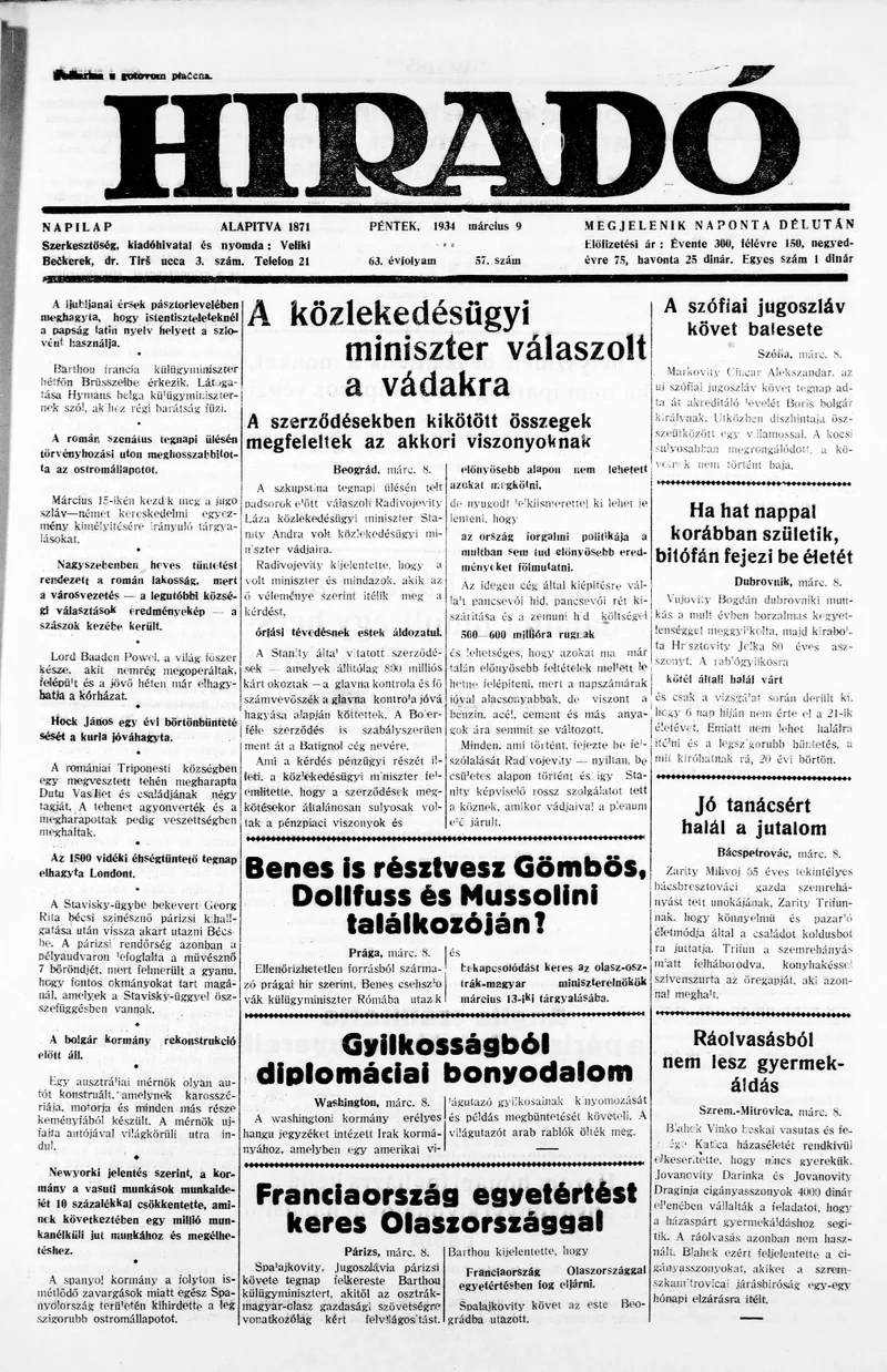 Híradó, 63. évf. 1934. március 9. 57. sz.