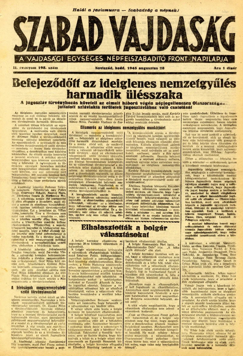Szabad Vajdaság, 2. évf. 1945. augusztus 28. 198. sz.