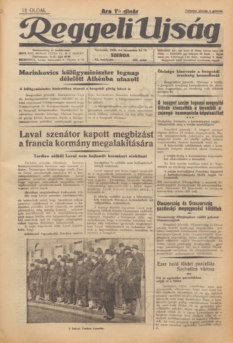 Reggeli Újság, 11. évf. 1930. december 10. 288. sz.