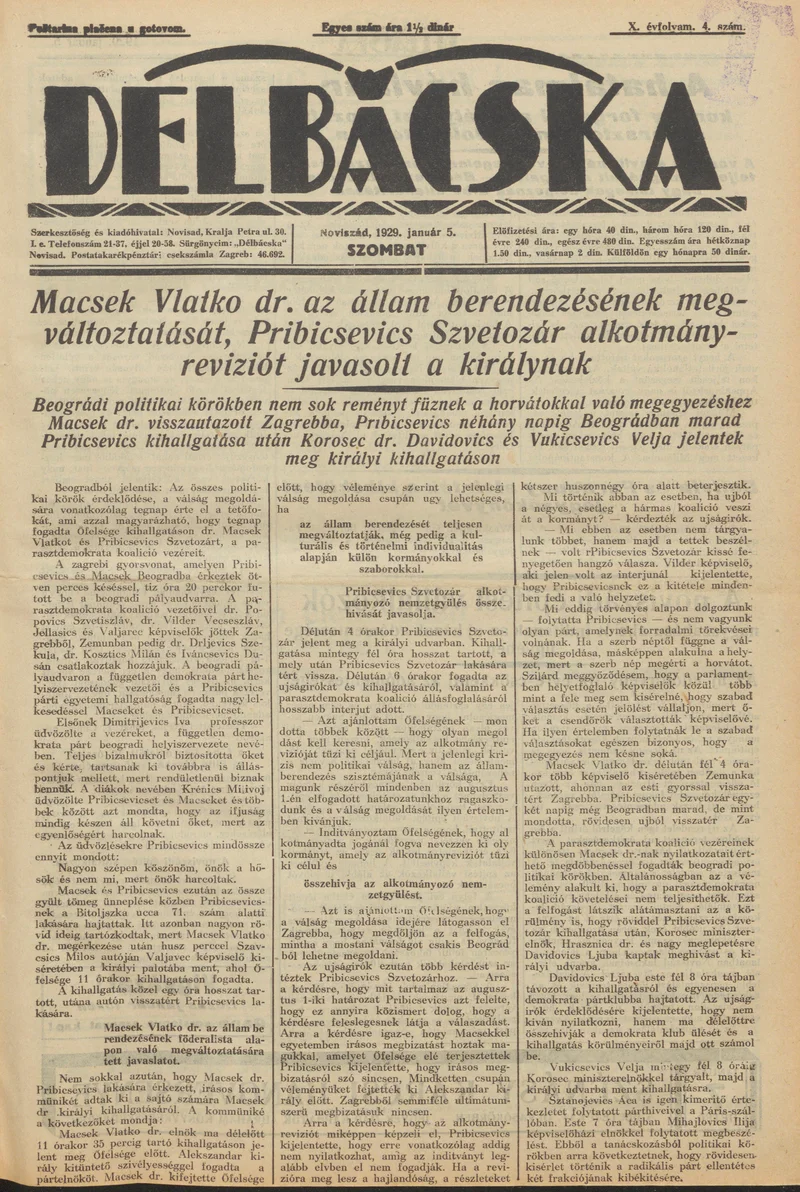 Délbácska, 10. évf. 1929. január 5. 4. sz.
