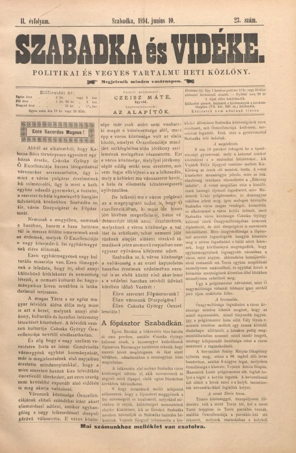 Szabadka és vidéke II, 2. évf. 1894. június 10. 23. sz.
