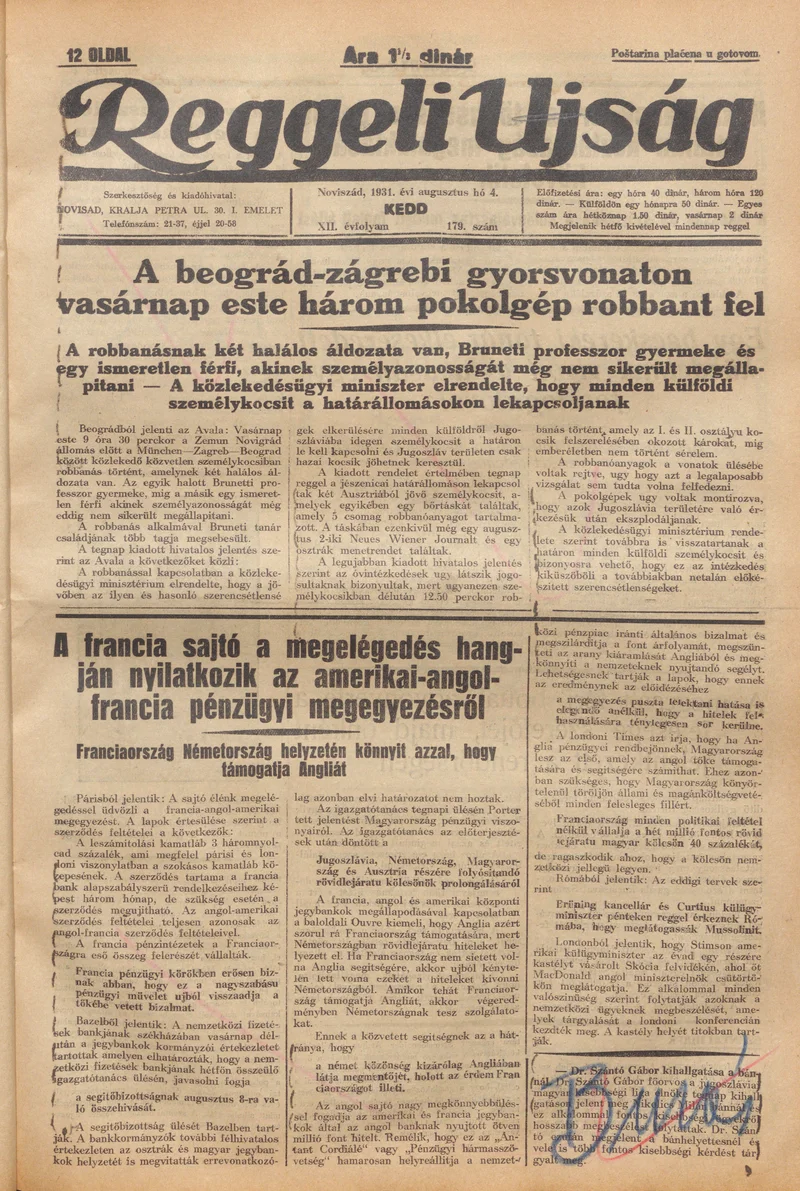 Reggeli Újság, 12. évf. 1931. augusztus 4. 179. sz.