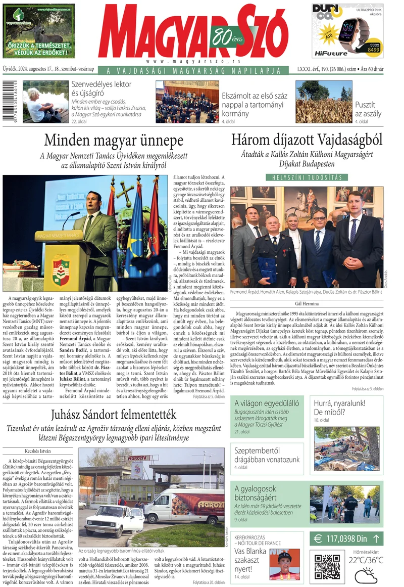 Magyar Szó, 81. évf. 2024. augusztus 17. – 18. 190. sz. 1–32. oldal