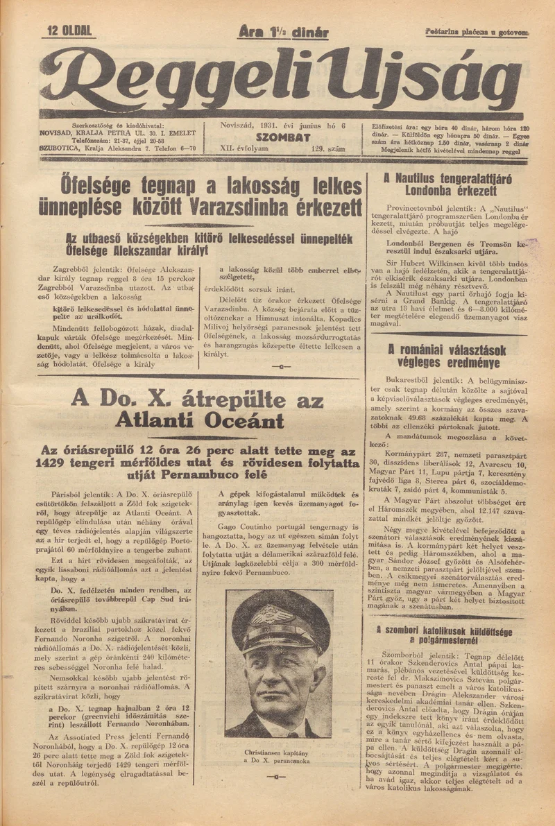 Reggeli Újság, 12. évf. 1931. június 6. 129. sz.