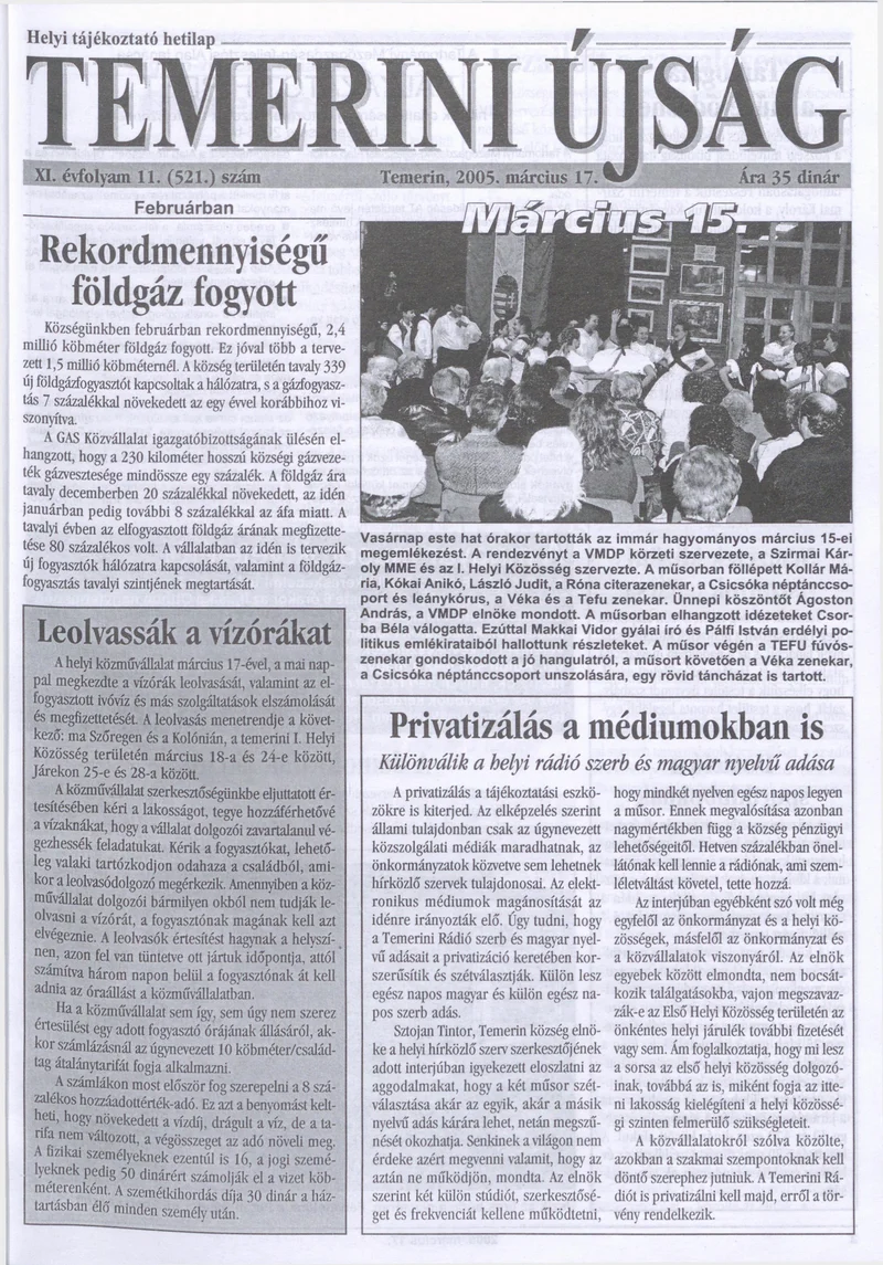 Temerini Újság, 11. évf. 2005. március 17. 11. sz.