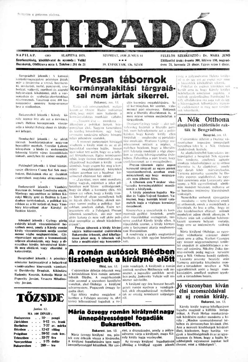 Híradó, 59. évf. 1930. június 14. 136. sz.