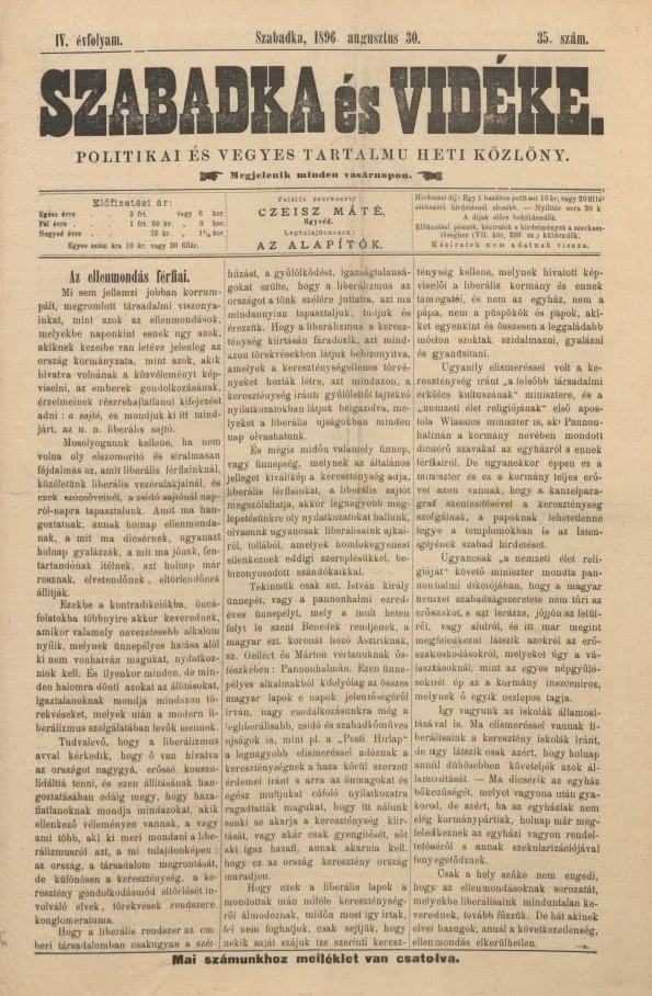 Szabadka és vidéke II, 4. évf. 1896. augusztus 30. 35. sz.