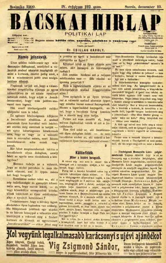 Bácskai Hirlap, 4. évf. 1900. december 19. 192. sz.