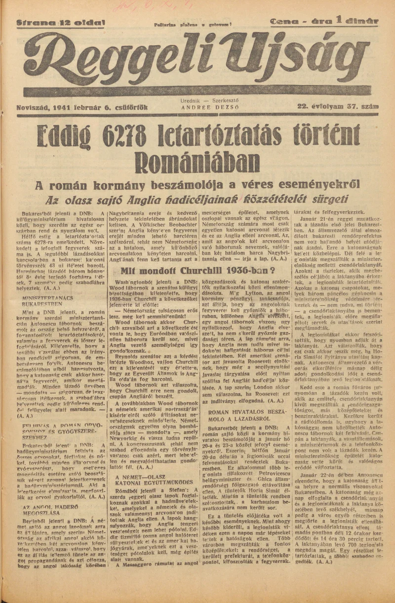 Reggeli Újság, 22. évf. 1941. február 6. 37. sz.