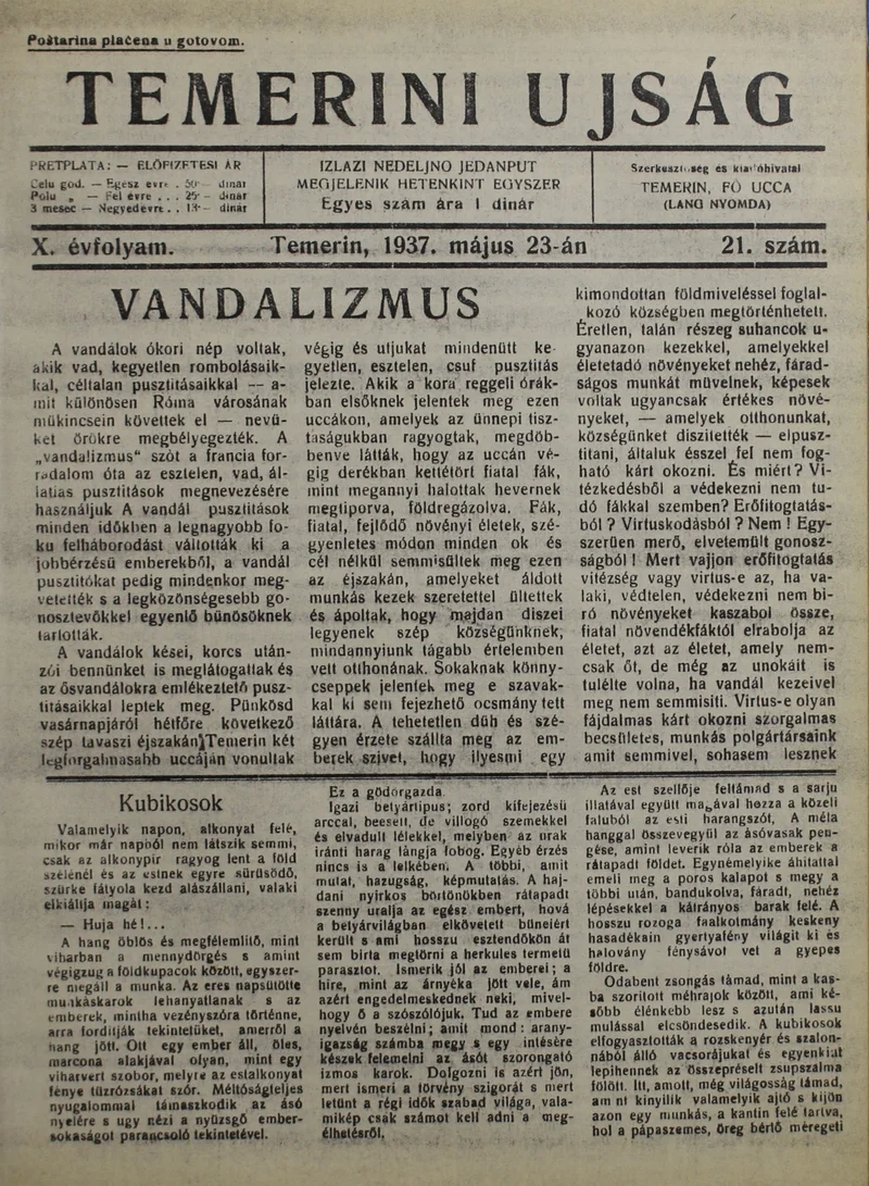 Temerini Újság 1928-1944, 10. évf. 1937. május 23. 21. sz.