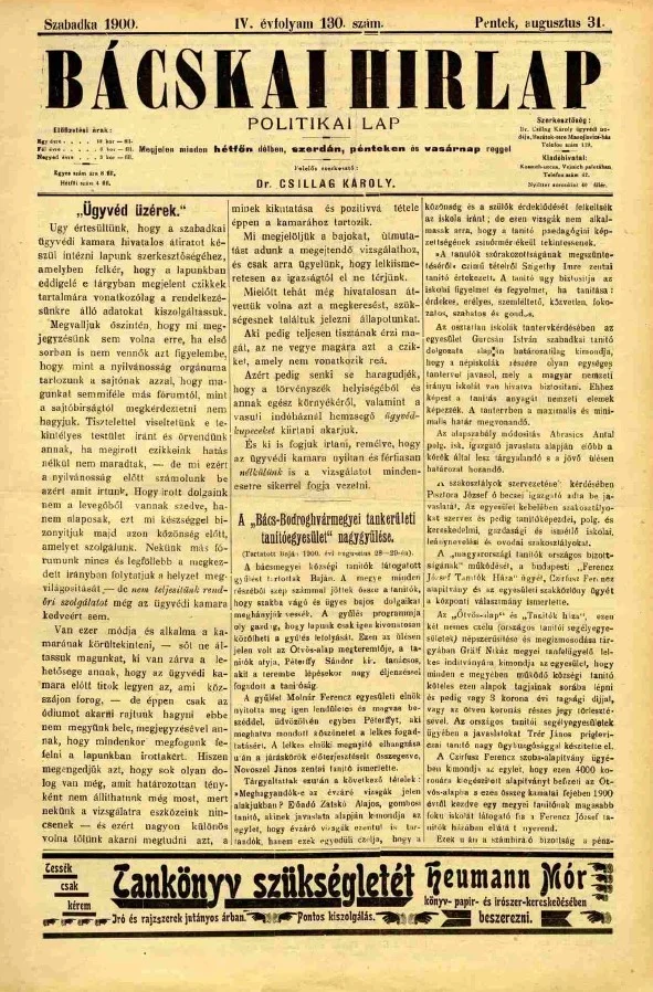 Bácskai Hirlap, 4. évf. 1900. augusztus 31. 130. sz.