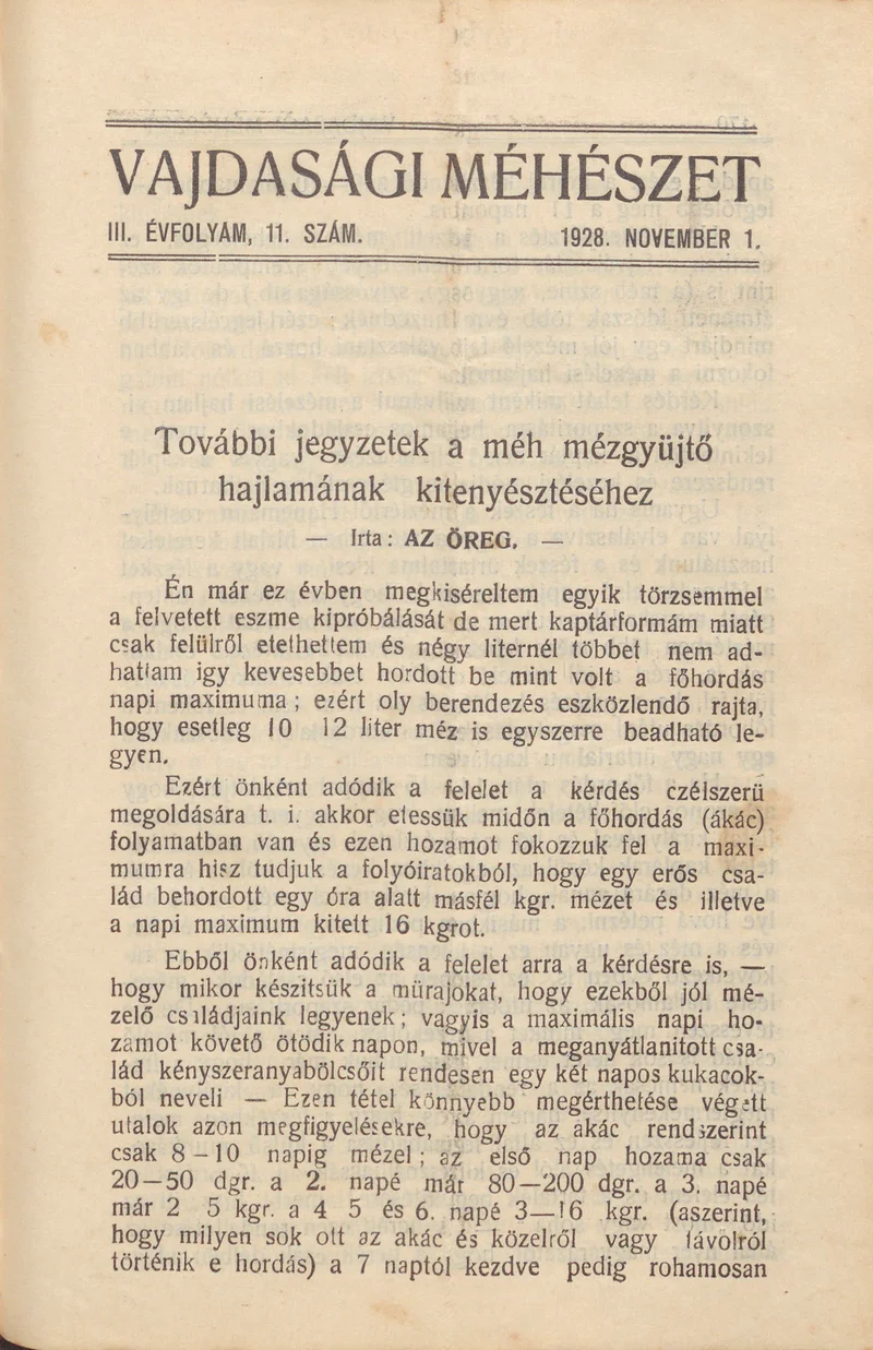 Vajdasági méhészet, 3. évf. 1928. november 1. 11. sz.
