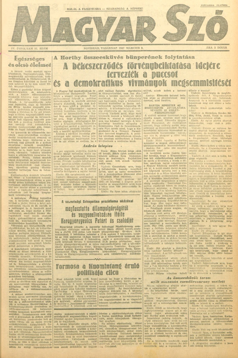 Magyar Szó, 4. évf. 1947. március 9. 57. sz. 1–8. oldal