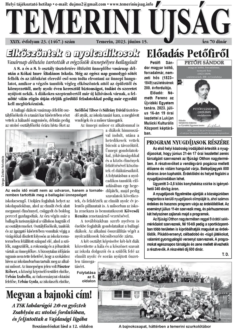 Temerini Újság, 29. évf. 2023. június 15. 23. sz.