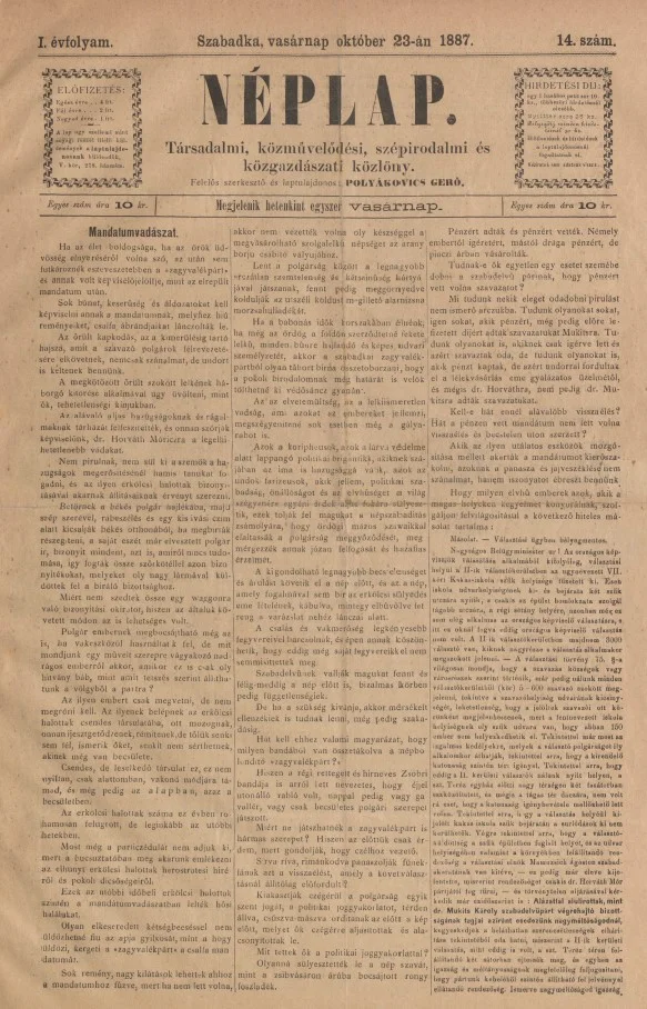 Közvélemény, 1. évf. 1887. október 23. 14. sz.
