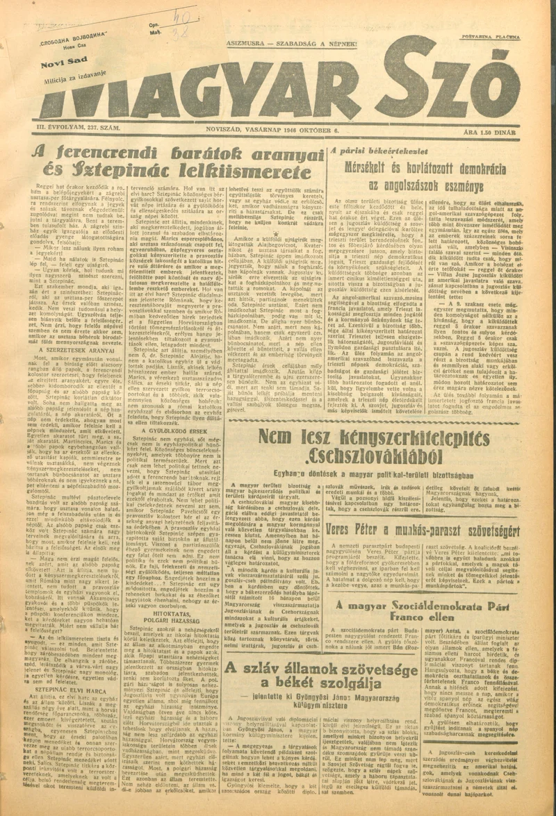 Magyar Szó, 3. évf. 1946. október 6. 237. sz. 1–4. oldal