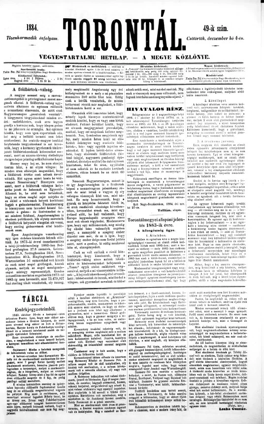 Torontál, 13. évf. 1884. december 4. 49. sz.