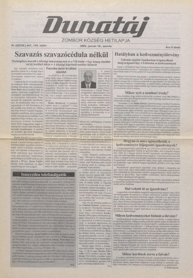 Dunatáj, 4. évf. 2002. január 16. 145. sz.