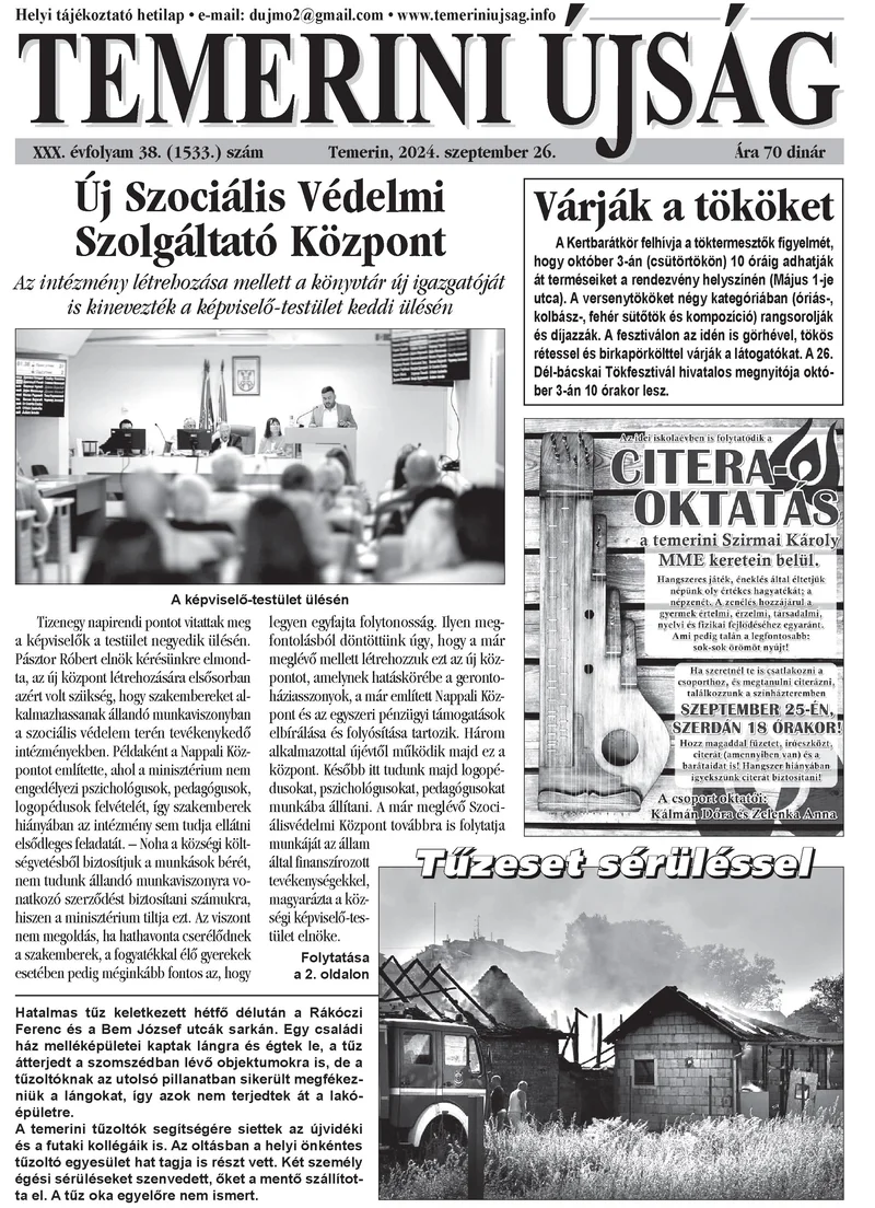 Temerini Újság, 30. évf. 2024. szeptember 26. 38. sz.
